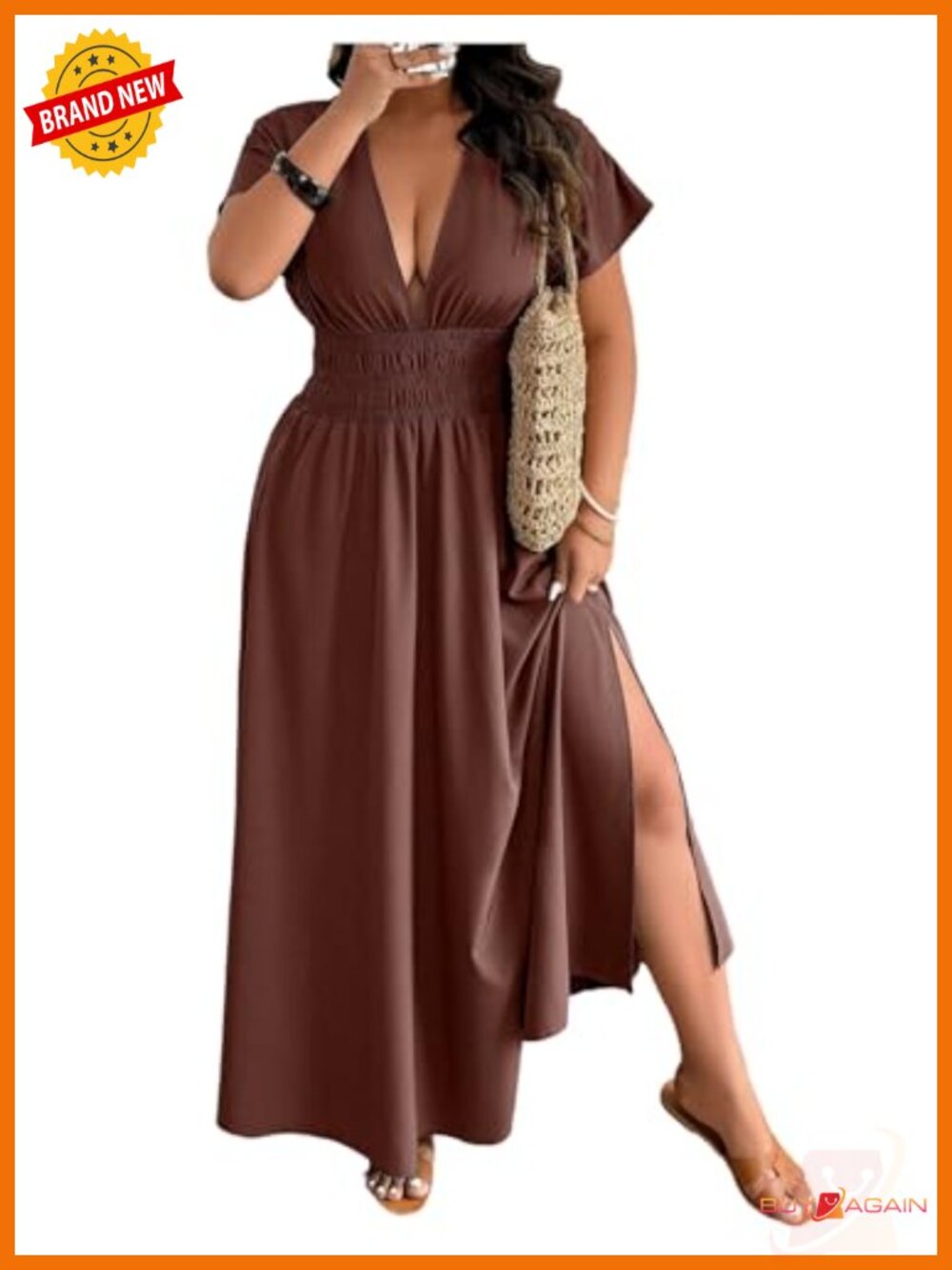 Plus Size Deep V Neck Split Hem Maxi Dress Dolman Sleeve